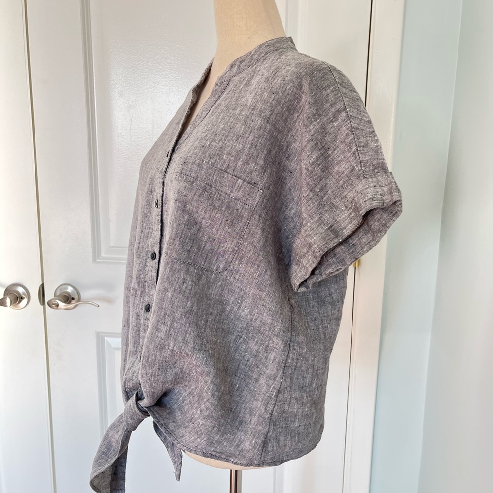 Charter Club 100% linen front tie blouse shirt size S - Picture 8 of 11